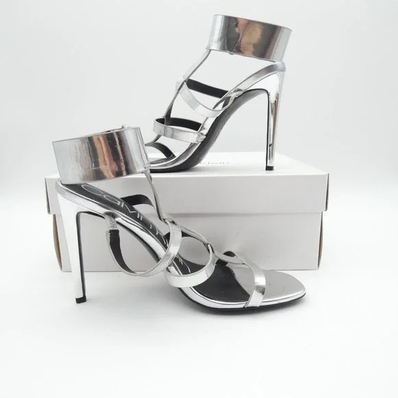 Calvin Klein Dolcita Metallic Silver Strappy Stiletto Sandals 6M 34E5956-SLV - Picture 2 of 8